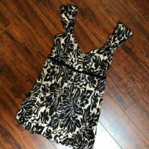 White House Black Market Dressy Floral Event Black Beige Tank Top with Velvet
